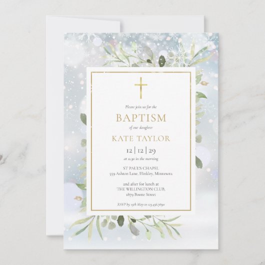 Winter Sneeuwvlokken Groene Doop Christening Kaart (Voorkant)