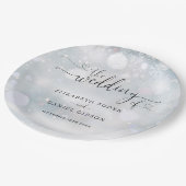 Winter Sneeuwvlokken Hart Script Bruiloft Papieren Bordje (Gekanteld)