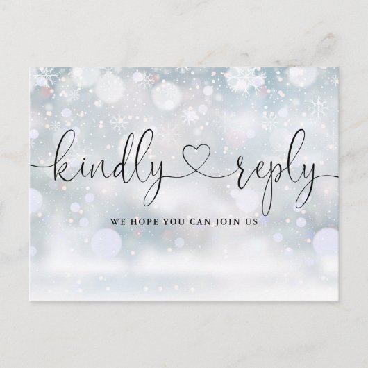 Winter Sneeuwvlokken Hart Script Song Aanvraag RSV Uitnodiging Briefkaart (Voorkant)