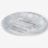 Winter Sneeuwvlokken Hart Script Trouwdag Papieren Bordje (Gekanteld)