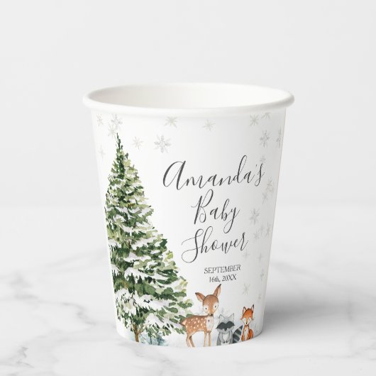 Winter Sneeuwvlokken Herten dier Bergbos Papieren Bekers (Achterkant)