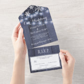 Winter sneeuwvlokken houten lichten rustieke bruil all in one uitnodiging (Afscheurbaar)