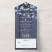 Winter sneeuwvlokken houten lichten rustieke bruil all in one uitnodiging (Binnen)