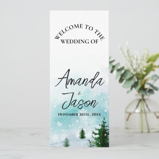Winter Sneeuwvlokken IJzige Frosty Trees Trouwprog Kaart (Staand voorkant)