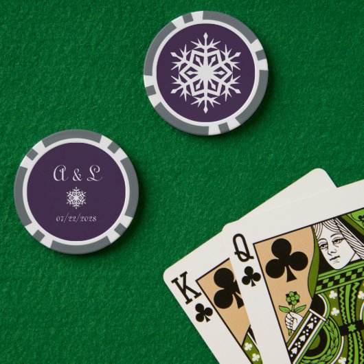 Winter Sneeuwvlokken in Paars Poker Chips (Pokertafel (Dubbel))