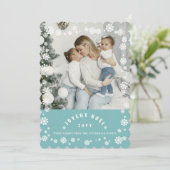 Winter Sneeuwvlokken Joyeux Noel Kerstmis Chique F Feestdagenkaart (Staand voorkant)