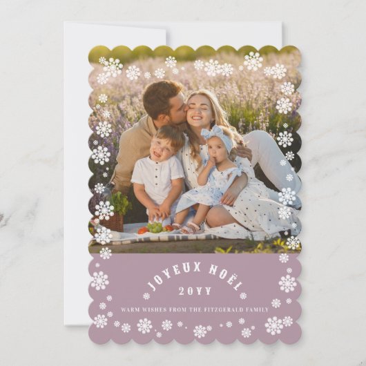 Winter Sneeuwvlokken Joyeux Noel Kerstmis Chique F Feestdagenkaart (Voorkant)