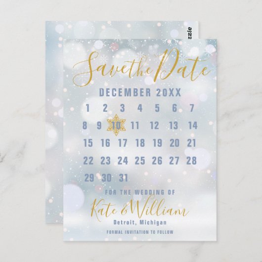 Winter Sneeuwvlokken Kalender Reserveer de datum Briefkaart (Voorkant / Achterkant)