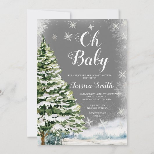 Winter Sneeuwvlokken Kerst Oh Baby Shower Boom Kaart (Voorkant)