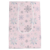Winter Sneeuwvlokken Kerst Roze Medium Cadeauzakje (Achterkant)