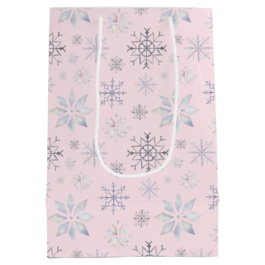 Winter Sneeuwvlokken Kerst Roze Medium Cadeauzakje (Achterkant)