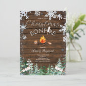 Winter Sneeuwvlokken Kerstmis Bonfire Uitnodiging (Staand voorkant)