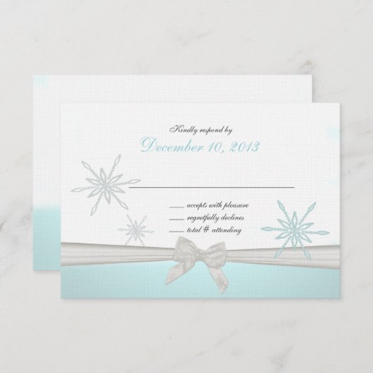 Winter Sneeuwvlokken met Bow Formele Reactie RSVP Kaartje (Voorkant / Achterkant)
