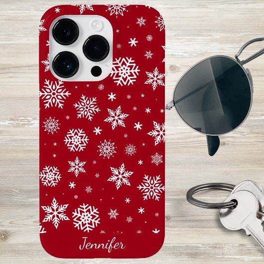 Winter sneeuwvlokken op rood monogram Case-Mate iPhone case