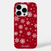 Winter sneeuwvlokken op rood monogram Case-Mate iPhone case (Achterkant)