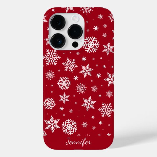 Winter sneeuwvlokken op rood monogram Case-Mate iPhone case (Achterkant)