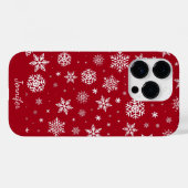 Winter sneeuwvlokken op rood monogram Case-Mate iPhone case (Achterkant (horizontaal))