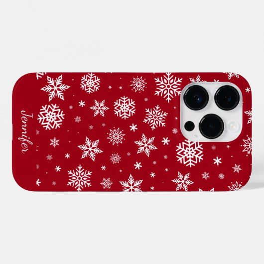 Winter sneeuwvlokken op rood monogram Case-Mate iPhone case (Achterkant (horizontaal))
