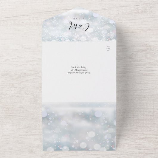 Winter Sneeuwvlokken QR Code Trouwen All In One Uitnodiging (Buitenkant)