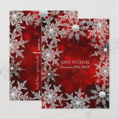 Winter Sneeuwvlokken Rode Vakantie Party Save the  Aankondigingskaart (Voorkant / Achterkant)
