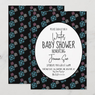 Winter Sneeuwvlokken Roze Blauw Baby Shower Zwart Kaart