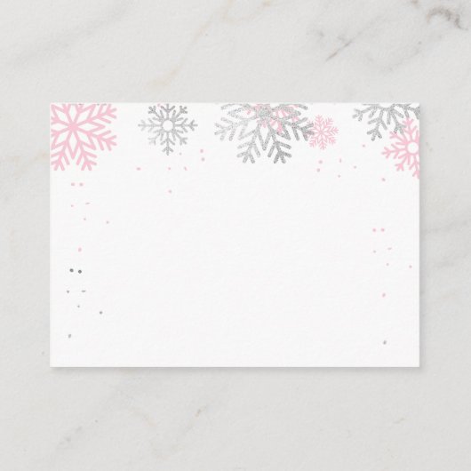 Winter sneeuwvlokken roze en zilveren boeken voor  informatiekaartje (Achterkant)
