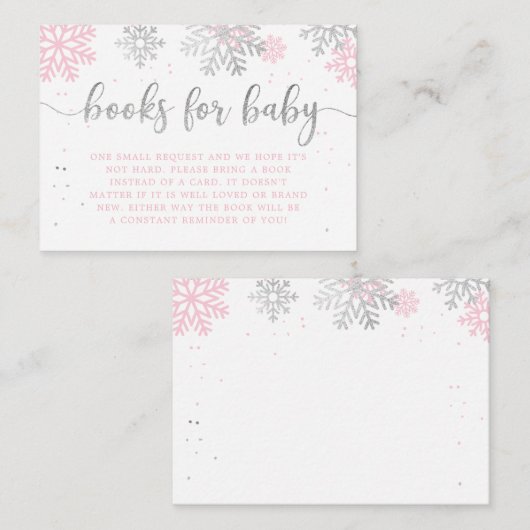 Winter sneeuwvlokken roze en zilveren boeken voor  informatiekaartje (Voorkant / Achterkant)