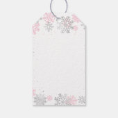 Winter sneeuwvlokken roze en zilveren meisje Baby  Cadeaulabel (Achterkant)