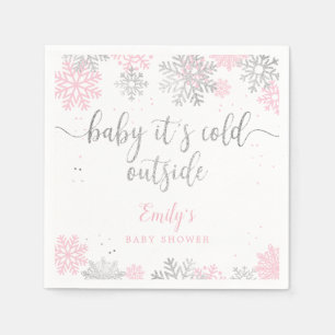 Winter sneeuwvlokken roze en zilveren meisje Baby  Servet