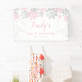 Winter sneeuwvlokken roze en zilveren meisje Baby Spandoek (Insitu)