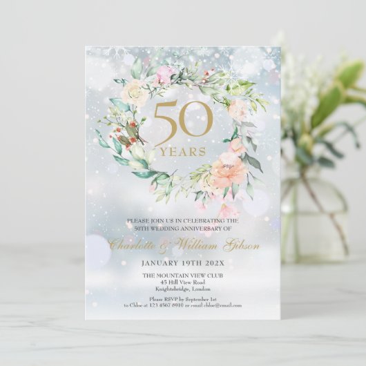 Winter Sneeuwvlokken Rozen Slinger 50ste Verjaarda Kaart (Staand voorkant)