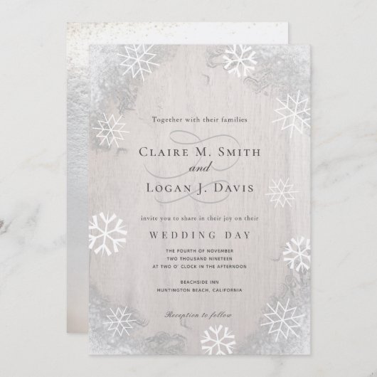 Winter Sneeuwvlokken Rustiek Licht Grijs Hout Brui Kaart (Voorkant / Achterkant)