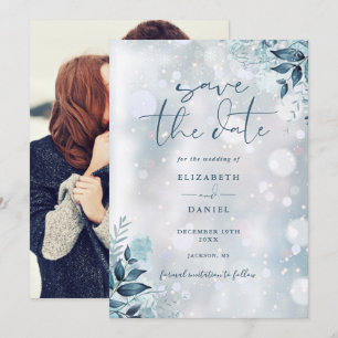 Winter Sneeuwvlokken Rustieke Bloem Foto Bruiloft Save The Date