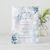 Winter Sneeuwvlokken Rustieke Bloemen Fotobruiloft Save The Date (Staand voorkant)