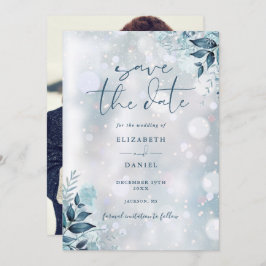 Winter Sneeuwvlokken Rustieke Bloemen Fotobruiloft Save The Date