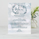 Winter Sneeuwvlokken Rustieke Bloemige Bruiloft Menu (Staand voorkant)