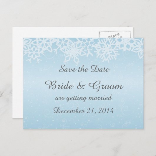 Winter Sneeuwvlokken Save the Date Briefkaart (Voorkant / Achterkant)