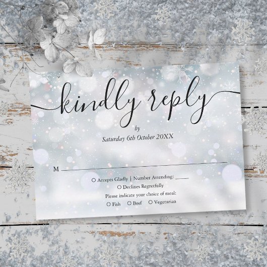Winter Sneeuwvlokken Script Bevestig RSVP Kaartje