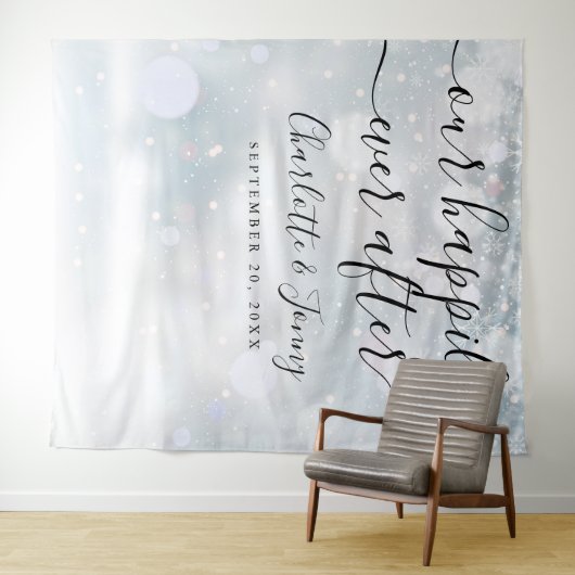 Winter Sneeuwvlokken Script Bruiloft Photo Booth R Wandkleed (In Situ (horizontaal))