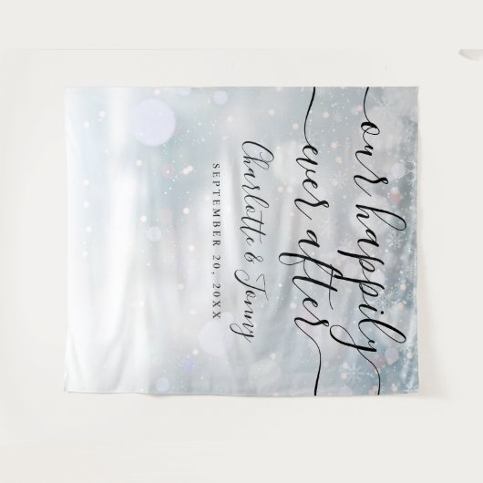 Winter Sneeuwvlokken Script Bruiloft Photo Booth R Wandkleed (Voorkant (horizontaal))