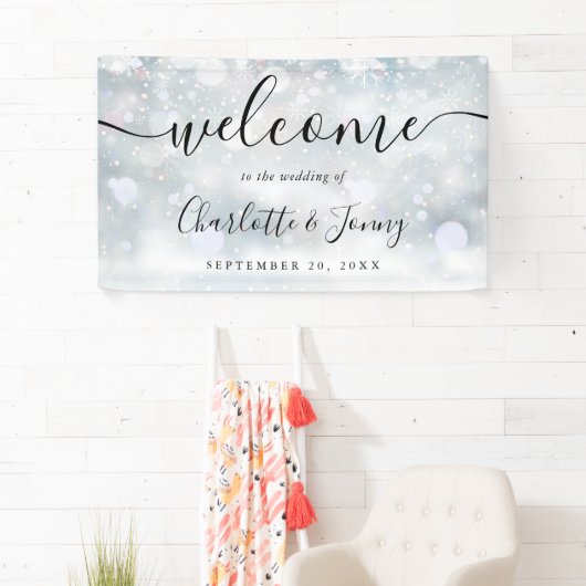 Winter Sneeuwvlokken Script Bruiloft Welkom Spandoek (Insitu)