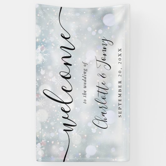Winter Sneeuwvlokken Script Bruiloft Welkom Spandoek (Verticaal)