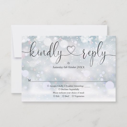 Winter Sneeuwvlokken Script Hart Vriendelijk Antwo RSVP Kaartje (Voorkant)