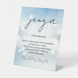 Winter Sneeuwvlokken Script Jenga Guestbook Reclamebord Met Voetstuk