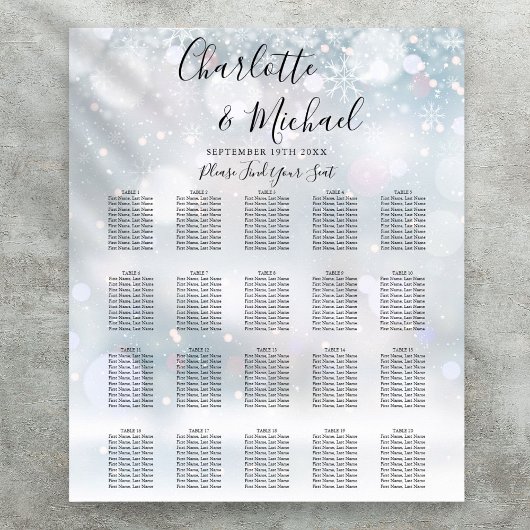 Winter Sneeuwvlokken Script Trouw Stoelenkaart Poster