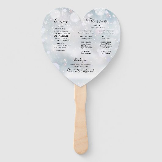 Winter Sneeuwvlokken Script Trouwprogramma Hart Handwaaier (Achterkant)