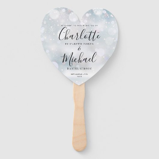 Winter Sneeuwvlokken Script Trouwprogramma Hart Handwaaier (Voorkant)