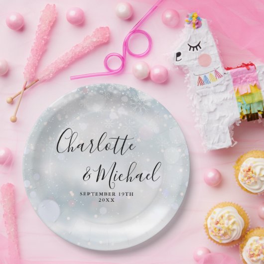 Winter Sneeuwvlokken Signature Script Trouwen Papieren Bordje (Feest)