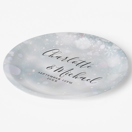Winter Sneeuwvlokken Signature Script Trouwen Papieren Bordje (Gekanteld)
