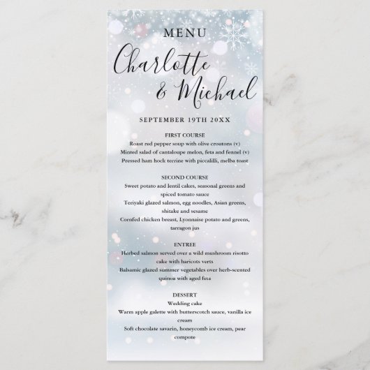 Winter Sneeuwvlokken Signature Script Wedding Menu (Voorkant)